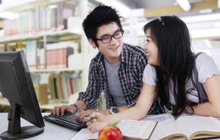 Students using a computer