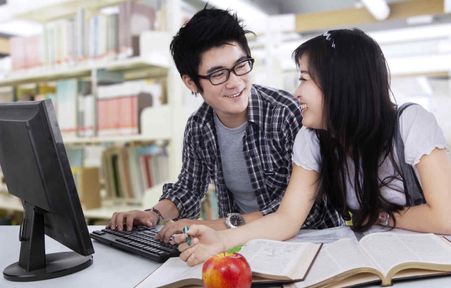 Students using a computer