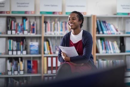 Student in a library