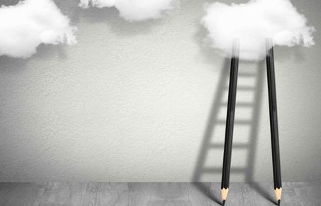 picture of pencils and cotton cloud with a ladder shadow