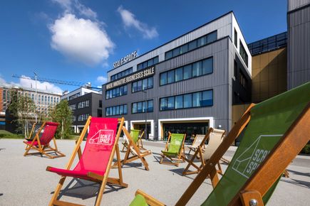 Deck chairs at white city campus