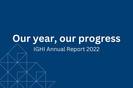 Our year, our progress - in white text on blue background