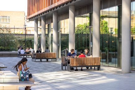 People seating outside a restaurant