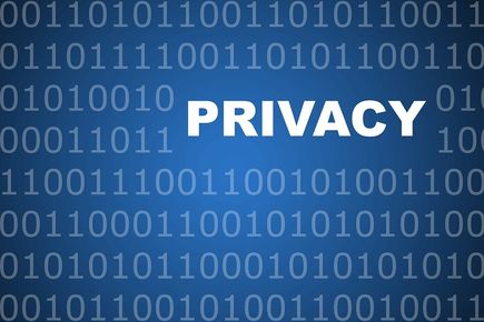 The word privacy with a backdrop of some coding
