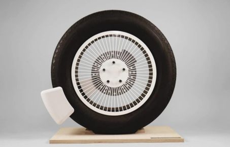 Tyre Collective's device attached to a tyre on display