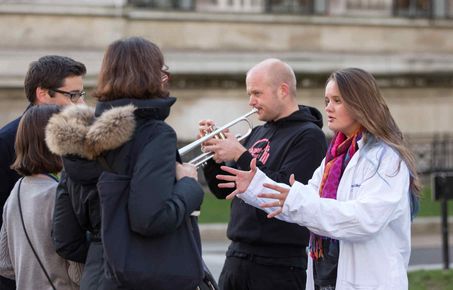 An Imperial researcher and a musician engage with members of the public on Exhibition Road