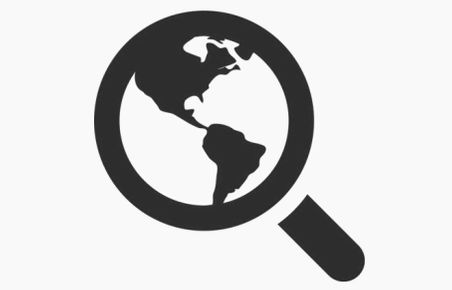 Icon of magnifying glass with world inside