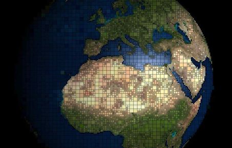 Earth illustration overlaid with a grid background