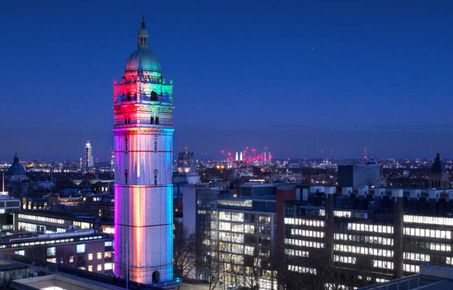 Queen's Tower lit up for LGBT History Month