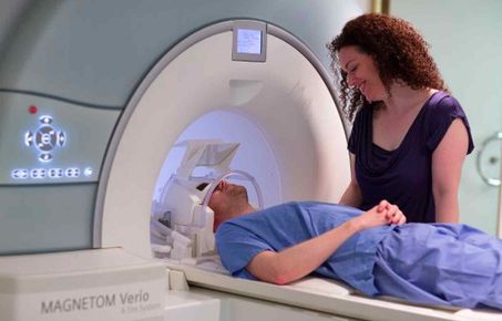 A patient undergoing a brain scan