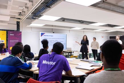 Year 12 STEM Futures students taking part in a workshop in the Enterprise Lab.
