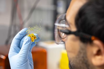 Design engineer examining an object