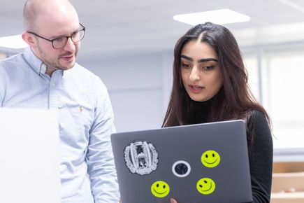 Researcher using a laptop