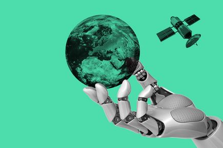 illustration of robot hand holding a globe