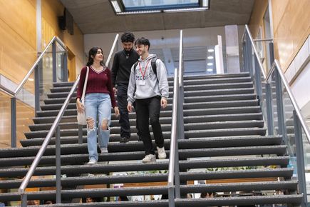 Students walking down stairs