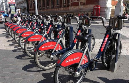 Santander cycles on Exhibition Road