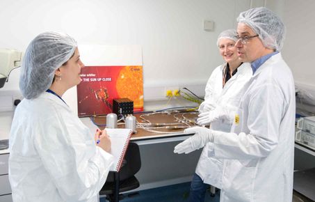 Discussing research in a clean room