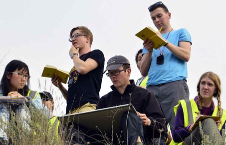 students in the field