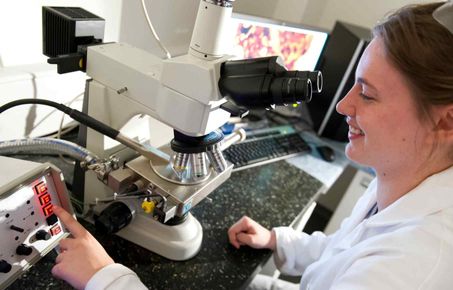 Researcher using FILM microscopic equipment