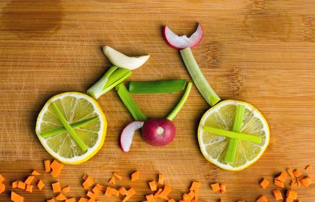 Slices of vegetables arrange to look like a bike