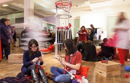 People knit on floor