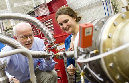 Physics student working with lasers in the Blackett Laboratory