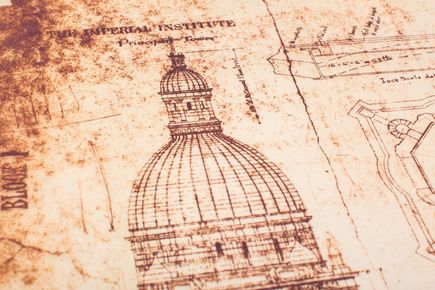 The original hand-drawn plans for the Queen's Tower, when it was part of the Imperial Institute
