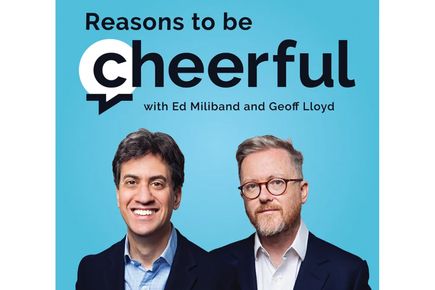 An image of the hosts of the Reasons to be Cheerful Podcast