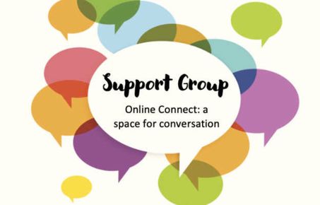 speech bubbles with the words support group in