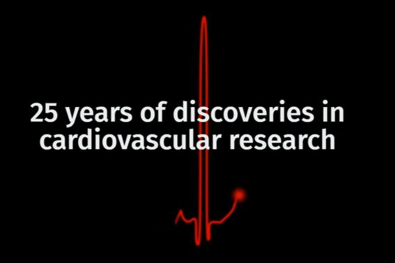 25 years of discoveries in cardiovascular research title slide with image of a heart monitor