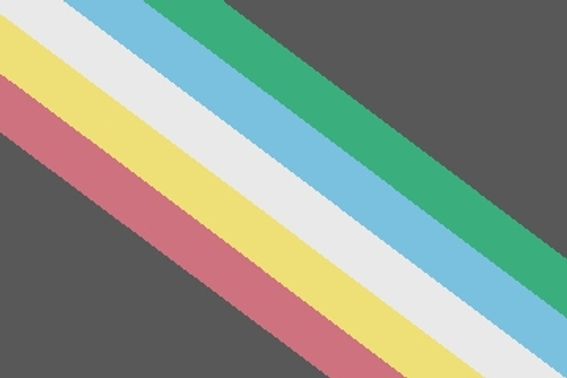 Black flag with a multicoloured stripe of red, yellow, white, blue and green running diagonally top left to bottom right.