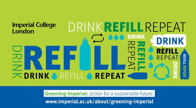 graphic with the words drink refill repeat and drawings of bottles