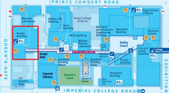 Campus Map showing the different departments at Imperial College London