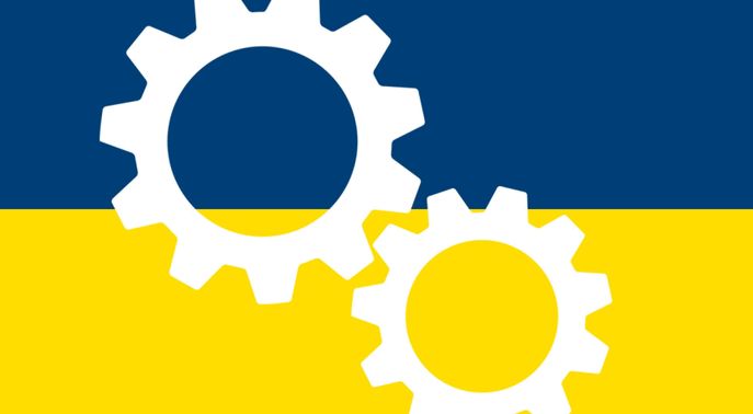 Mechanical Engineering logo with white cogs on navy and yellow background