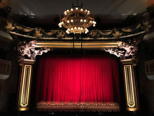 Stage with a red curtain