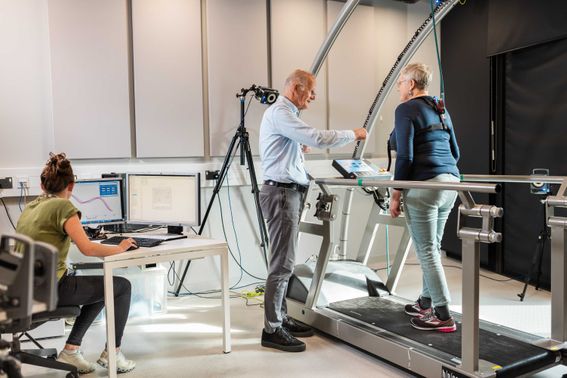 Dr Amy Maslivec - Researcher and 'patient' willing staff member Gait analysis lab