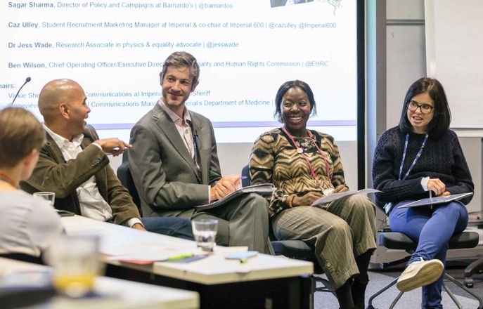 A panel of people at an event