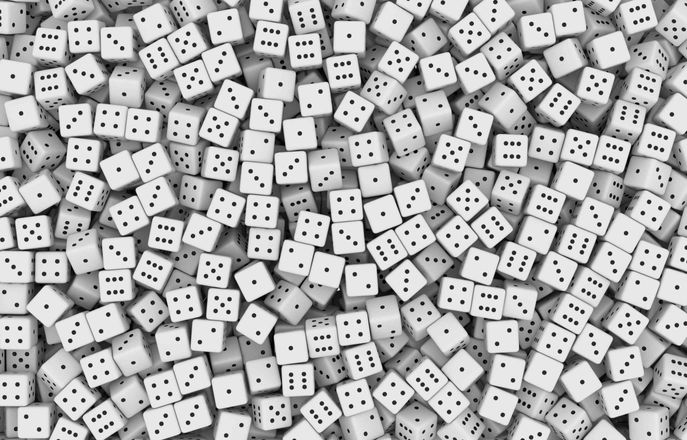 Tens of white dice. 3D rendering