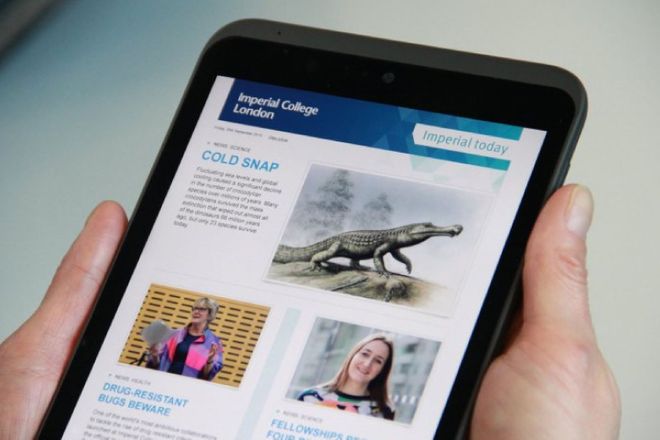 Imperial Today newsletter on a tablet