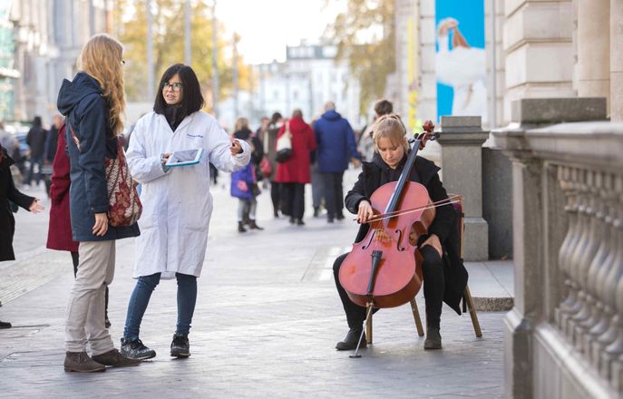 An Imperial researcher and a musician engage members of the public on Exhibition Road