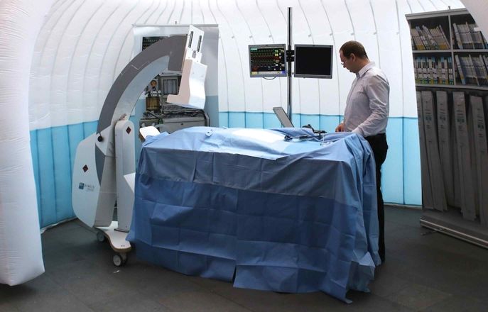 inflatable operating theatre with cardiology simulation equipment