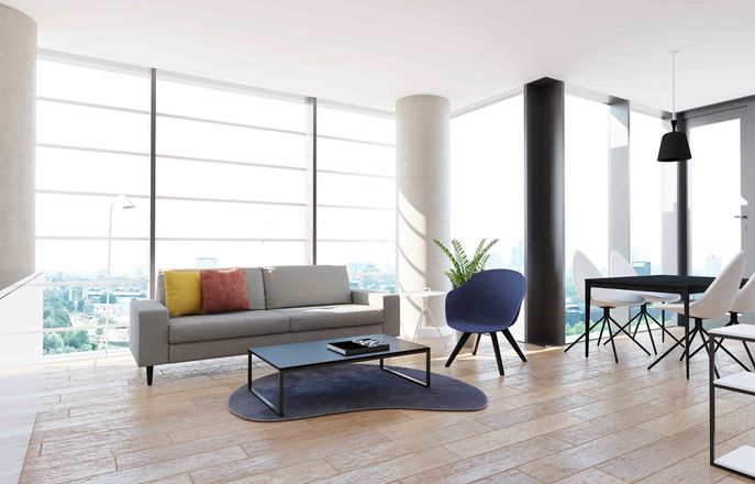 CGI of the open plan living room at Imperial's Key Worker accommodation