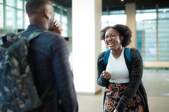 An image of a student laughing