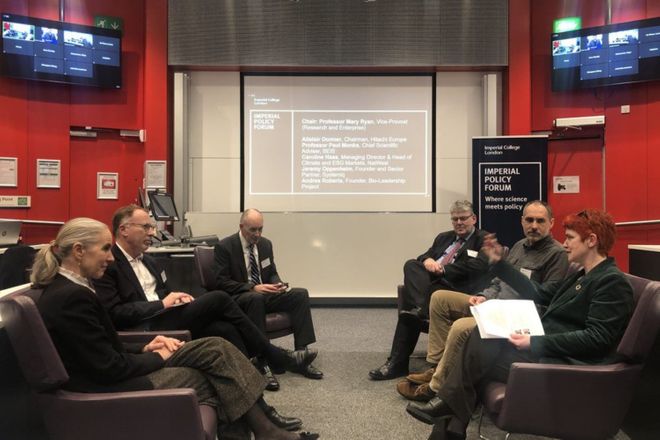 Panel members sitting on chairs at the Hitachi-Imperial centre launch event