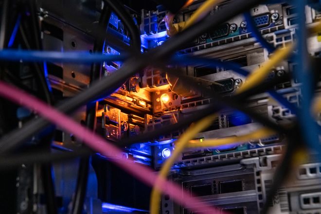 Wires and electronics at the Slough Data Centre