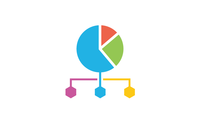 A pie chart with a data tree at the base