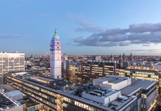 South Kensington campus in the twilight.