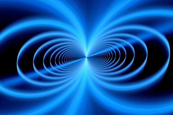 A picture of some blue waves of nondescript material in a circular motion