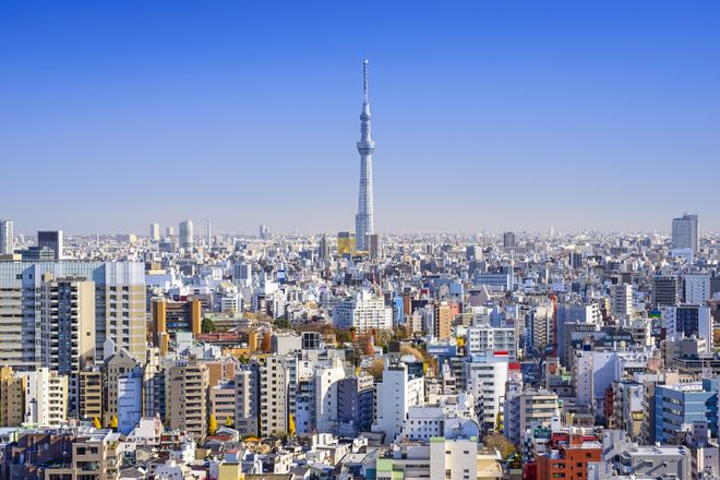 View of Tokyo buildings with tower rising above