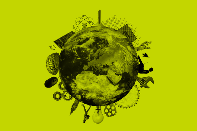 Data Science and artificial intelligence globe graphic in green